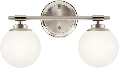 Kichler Benno 2-Light Vanity, Modern Light with Opal Glass in Polished Nickel and Brushed Nickel, for Bathroom or Powder Room (8.75" x 14.75"), 55171PN