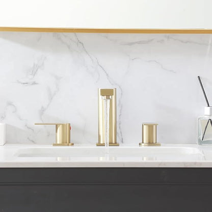 Gold Bathroom Faucet 3 Hole, Widespread Bathroom Faucet Brushed Gold, 2-Handles 8 Inch Centerset Bathroom Sink Faucets with Water Hoses and Drain Faucets for RV Bath Vanity Lavatory, RH079GVAL