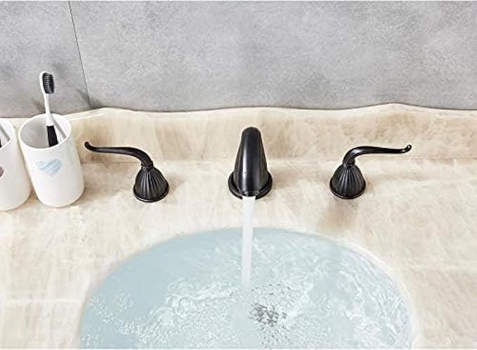 Basin Faucet Deck Mounted Bathroom Mixer Crane Dual Handle 3 Hole Cold and Hot Washing Tap-Antique Brass,Gold(Black Bronze)