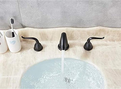 Basin Faucet Deck Mounted Bathroom Mixer Crane Dual Handle 3 Hole Cold and Hot Washing Tap-Antique Brass,Gold(Black Bronze)