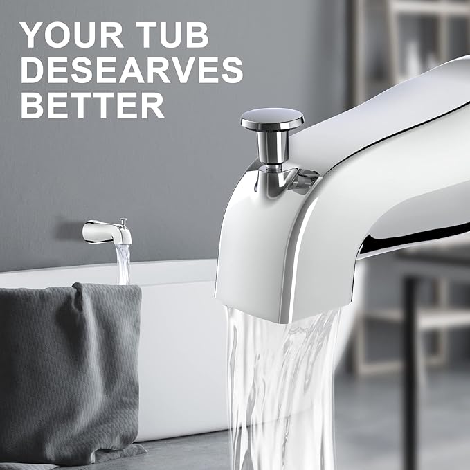 Universal Slip-On Tub Spout with Diverter - 5" Bathtub Faucet, Fits 1/2" Copper Piper (5/8" Diameter) Compatible with American Standard 8888026.002 Tub Spout - Chrome