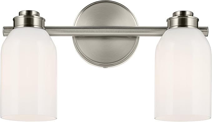 Kichler Shae 15" 2-Light Vanity Light with White Opal Glass in Brushed Nickel, for Bathroom Vanity, Powder Room, Over a Mirror, (15" W x 9" H), 55201NI