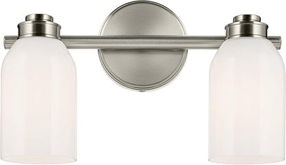 Kichler Shae 15" 2-Light Vanity Light with White Opal Glass in Brushed Nickel, for Bathroom Vanity, Powder Room, Over a Mirror, (15" W x 9" H), 55201NI