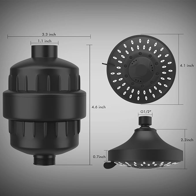 FEELSO Shower Head with Shower Filter, Filtered Shower Head for Hard Water | High Pressure, Anti-clog Nozzles, 5 Spray Showerhead, 15 Stage Water Softener Filters, Remove Chlorine and Harmful Substances