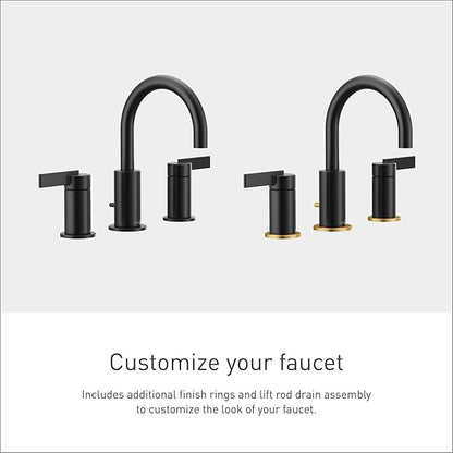 Moen T6222BL Cia 8-Inch Widespread 2-Handle High-Arc Bathroom Faucet Trim Kit with Optional Brushed Gold Finish Accents, Valve Required, Matte Black