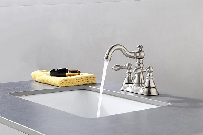 Two Handle Bathroom Faucet Brushed Nickel Bathroom Lavatory Sink Faucet 3 Hole with Pop up Drain Assembly, Classic 4 Inch Centerset with 360° Swivel Spout,2 Pack,BF-0048D-BN
