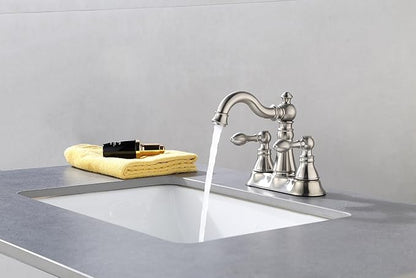 Two Handle Bathroom Faucet Brushed Nickel Bathroom Lavatory Sink Faucet 3 Hole with Pop up Drain Assembly, Classic 4 Inch Centerset with 360° Swivel Spout,2 Pack,BF-0048D-BN