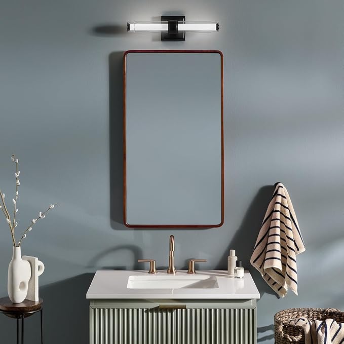 Kichler Laurene LED Bath Bar Light, Black | Dimmable vanity light with clear glass for mirrors and vanities (18.5" x 5"), 55237BKLED