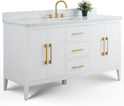 Vanity Art 60 inch Bathroom Vanity with Single Sink & Ceramic Top, Vanity Cabinet with Soft-Closing Doors, Drawers, Solid Wood Frame, White, VA9060-SW-GB1