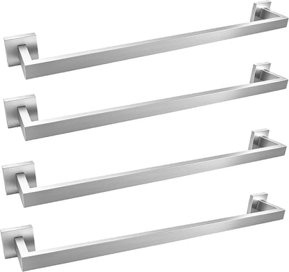 24 Inch Brushed Nickel Bathroom Hardware Set,4 Pack Bathroom Towel Bar Set | 24Inch Square Bathroom Towel Bar, Modern Design, SUS304 Stainless Steel Premium Material, Wide Drying Space Towel Rack