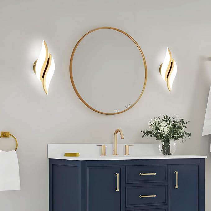 CANEOE Modern LED Wall Sconce 6000K Gold Indoor Wall Light Fixtures Acrylic Wall Sconce Lighting for Living Room Bedroom Bedside Bathroom Hallway Stairway Wall Lamp (Gold, 1 Pack, 6000K)