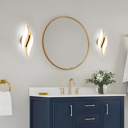 CANEOE 2Packs Modern LED Wall Sconce 6000K Gold Indoor Wall Light Fixtures Acrylic Wall Sconce Lighting for Living Room Bedroom Bedside Bathroom Hallway Stairway Wall Lamp (Gold, 2 Packs, 6000K)