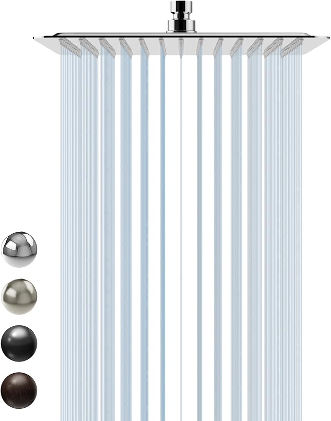 SR SUN RISE Luxury 12 Inch Large Square Stainless Steel Shower Head High Pressure Rainfall Showerhead Ultra Thin Water Saving Polished Chrome