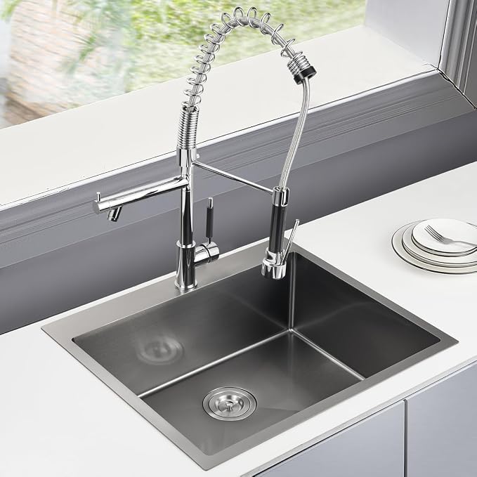 25 Inch Drop in Kitchen Sink Black 18 Gauge Stainless Steel | Single Bowl Single Hole Topmount Sink, 25"x22"x8.5" Large Basin for Family Kitchen, Bar and Prep Area