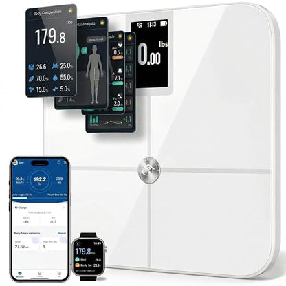 Premium Smart Digital Body Weight Scale - 4 Electrodes – 25+Metrics -Rechargeable- WiFi & Bluetooth - Full Body Analysis -Track Body Fat, Muscle Mass, Fat Percentage, Sleek Design