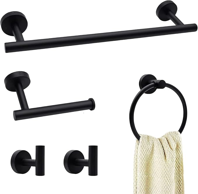 10sets Bathroom Towel Holder, Including Tower bar*2pcs, Tower Ring*2pcs,Toilet Paper Holder*2pcs, Hook*4pcs-Matte Black