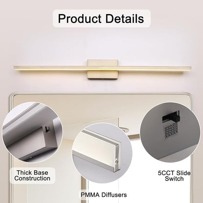 39.4 inch Brushed Nickel Bathroom Vanity Light Bar 5CCT Dimmable Bathroom Light Fixtures Over Mirror Modern LED Vanity Lighting Bath Light