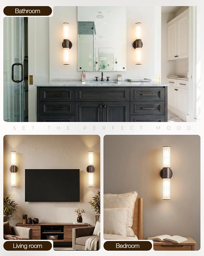 2-Light Bathroom Vanity Lighting Fixture, Oil Rubbed Bronze Wall Sconce with Opal White Glass, E26 Stocket Indoor Wall Lamp, Modern Mirror Light