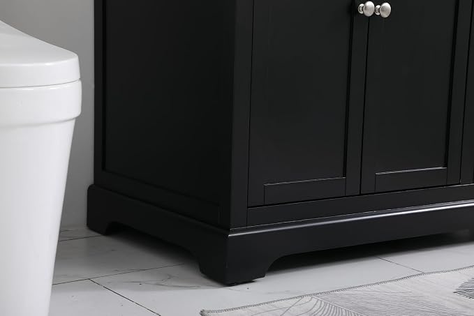 36" Pre-Assembled Bathroom Vanity with Sink, Solid Birch and MDF, Carrara White Marble Countertop Attached, Single Rectangle Porcelain Sink, 3 Soft-Close Drawers, Black