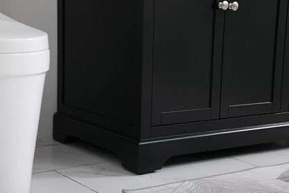 36" Pre-Assembled Bathroom Vanity with Sink, Solid Birch and MDF, Carrara White Marble Countertop Attached, Single Rectangle Porcelain Sink, 3 Soft-Close Drawers, Black