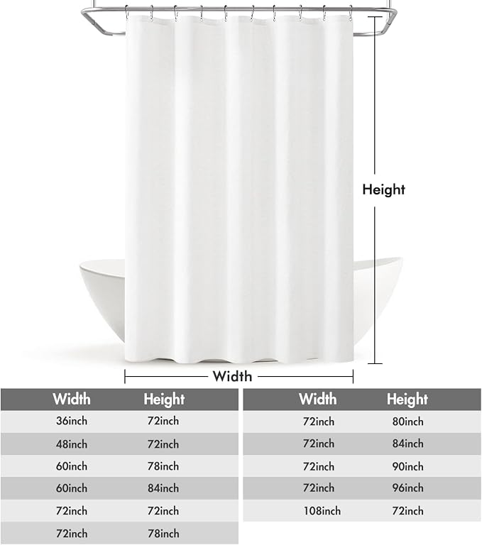MIULEE Linen Fabric Shower Curtain White W60*L72 10 Metal Hooks | Washable, Modern, Heavy Duty, Curtain Set, Waterproof Neutral Thick Cloth Shower Curtains, Bathroom Bathtub