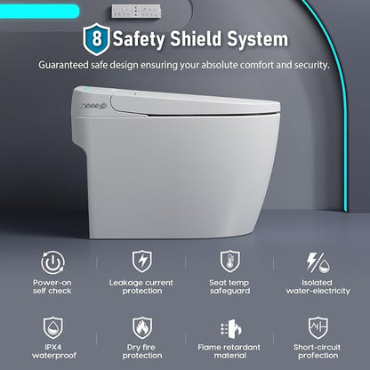 Glendan Smart Toilet Auto Flush: Off Seat Dual Flush One Piece Toilet, Elongated Heated Toilet Seat, Electric Tankless Toilets with Night Light, Remote, Pre Wet, Soft Close Seat&Lid, ADA Height
