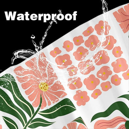 JAWO Retro Floral Shower Curtain Cute Vintage Boho Shower Curtains for Bathroom Decor Pink Green Botanical Geometric Groovy Aesthetic Abstract Flowers Pattern Shower Curtain Sets with Hooks, 60X70IN