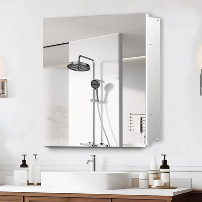 28x28 inch Medicine Cabinet Mirror with Storage, Aluminum Surface Mount or Recessed Medicine Cabinet with Adjustable Shelves for Bathroom Bedroom