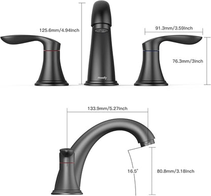 Bathroom Sink Faucet, Faucet for Bathroom Sink, Widespread Matte Black Bathroom Faucet 3 Hole with Stainless Steel Pop Up Drain and cUPC Lead-Free Hose - (Matte Black 2 Packs)