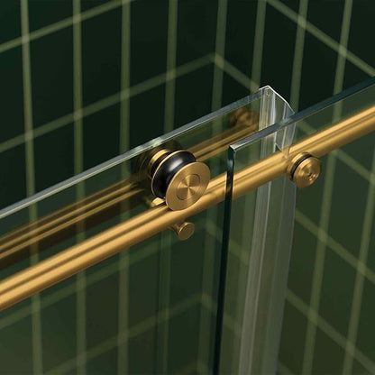 Woodbridge 56-60" W x 80" H Frameless Single Sliding Shower Door with Tempered Glass & Explosion Proof Film in Brushed Gold Finish