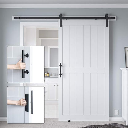 42in x 84in MDF Sliding Barn Door with 7ft Barn Door Hardware Kit & Handle | White Solid Barn Door Slab Covered with Water-Proof PVC Surface, Pre-Drilled Holes Easy Assembly, H-Frame
