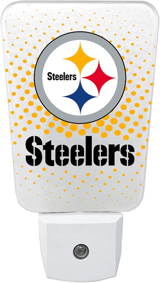Party Animal NFL Team LED Night Light, Pittsburgh Steelers | Energy-efficient LED light with auto-sensor & 3 light settings; Slim 5-inch design fits standard outlets for indoor use