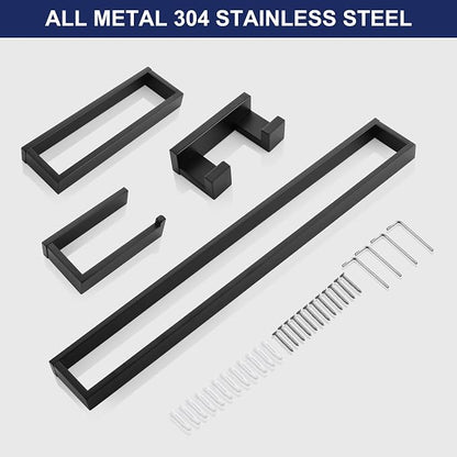 Lairuier Matte Black Bathroom Hardware Accessories, 4PCS Towel Bar Set | Including Towel Bar, Towel Holder, Toilet Paper Holder, Towel Hook, SUS304 Stainless Steel Bathroom Towel Holder Hardware Set