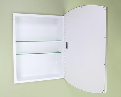 Fox Hollow Furnishings 16x20 Harper Crescent Metal Framed Rectangle Recessed Bathroom Medicine Cabinet, Arced Mirror, 14x18 in-Wall Opening, Adjustable Glass Shelves, Magnet Close, Brushed Nickel