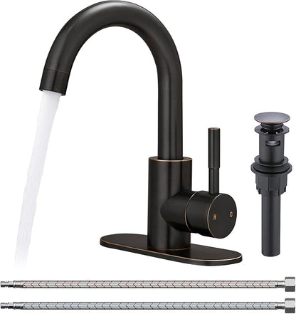 Fransiton Bathroom Faucets, Bar Sink Faucet Single Hole for Bathroom Kitchen Campers with Deck Plate Outdoor Faucet Vessel Farmhouse Vanity Lavatory (Oil Rubbed Bronze - C)