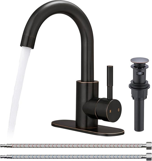 Fransiton Bathroom Faucets, Bar Sink Faucet Single Hole for Bathroom Kitchen Campers with Deck Plate Outdoor Faucet Vessel Farmhouse Vanity Lavatory (Oil Rubbed Bronze - C)