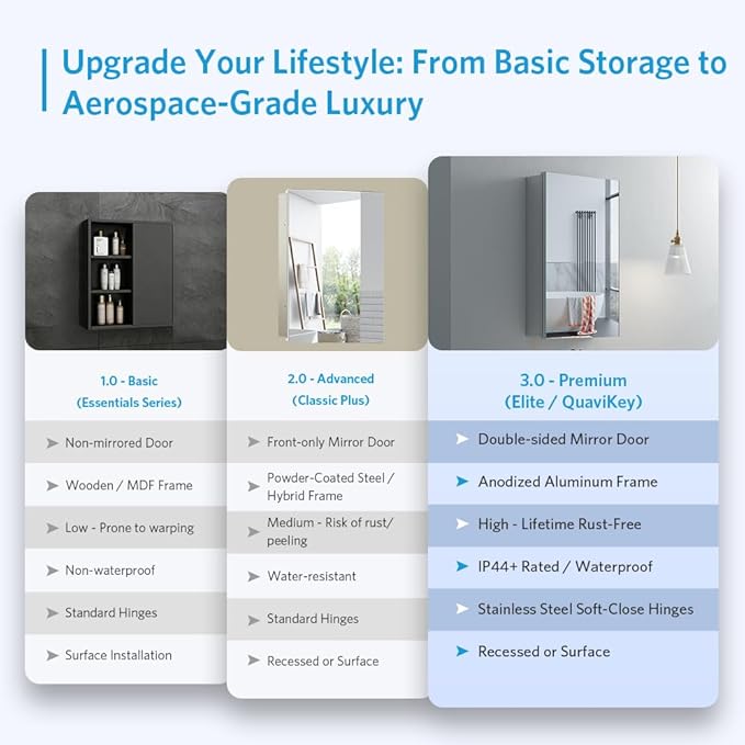 Quavikey Medicine Cabinet with Mirror, Aluminum Surface Mount or Recessed Bathroom Medicine Mirror Cabinet 16x26 Inch, Silver