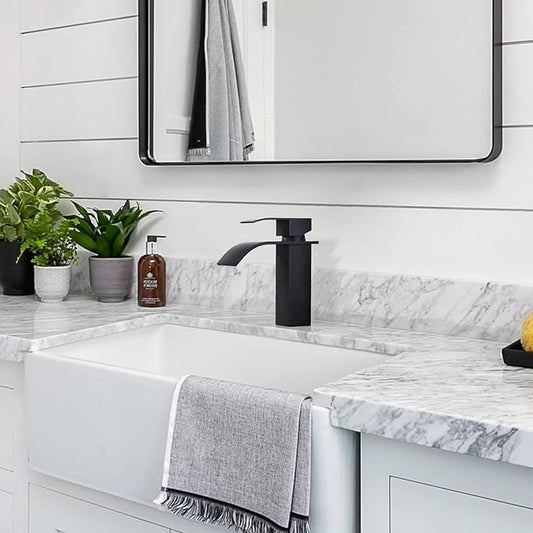 ARCORA Waterfall Bathroom Faucet Matte Black Faucet for Bathroom Sink Single Handle Mixer Tap Lavatory Vanity Faucet with Deck Plate and Pop Up Drain, 1 or 3 Hole
