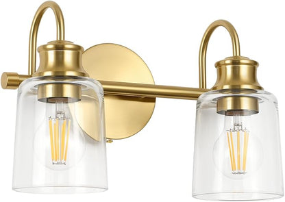 2 Lights Bathroom Light Fixtures Modern Gold Vanity Lights | ETL Certificate, Easy to Install,Wall Mount Up or Down,Thickened Glass Lampshade,E26 Socket,Hardwired