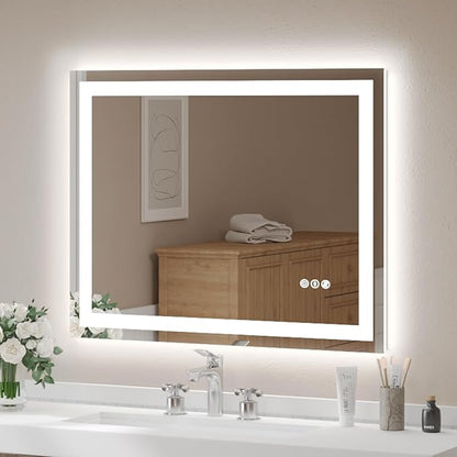 40x32 Inch LED Bathroom Mirror for Over Sink | Tempered Glass - Frameless Backlit Lighted Mirror for Bathroom Vanity with Anti-Fog, 3 Colors Dimmable, Memory Function