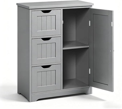SUPER DEAL Bathroom Storage Cabinet with 3 Drawers and 1 Door, Entryway Home Decor Furniture Towels Storage Organizer Unit, Grey