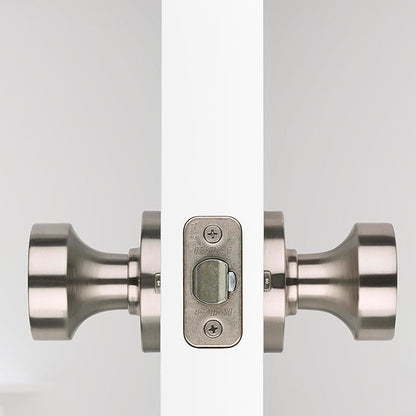 Kwikset Pismo Door Knob Set, 10 Pack with 5 Non-Locking Passage and 5 Locking Keyless Privacy Handles, with Round Rose, Featuring Microban Protection in Satin Nickel