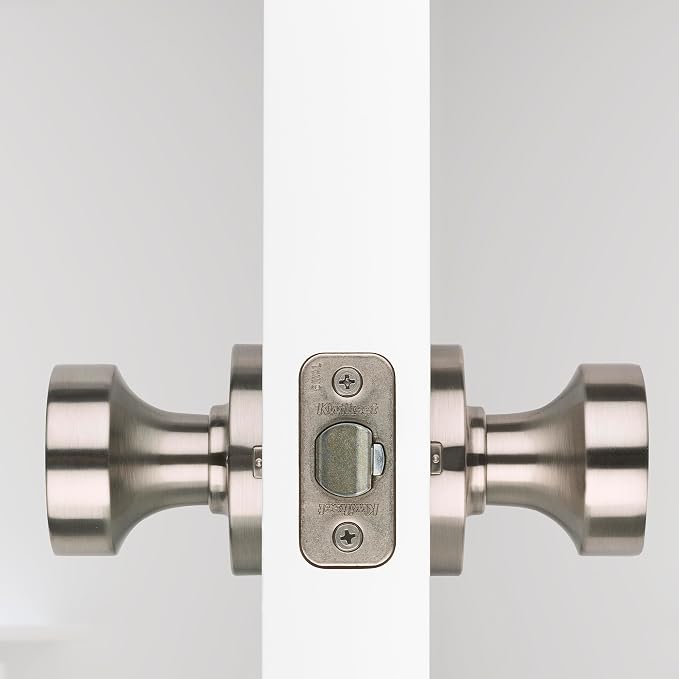 Kwikset Pismo Door Knob Set, 10 Pack with 5 Non-Locking Passage and 5 Locking Keyless Privacy Handles, with Round Rose, Featuring Microban Protection in Satin Nickel