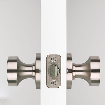 Kwikset Pismo Door Knob Set, 10 Pack with 5 Non-Locking Passage and 5 Locking Keyless Privacy Handles, with Round Rose, Featuring Microban Protection in Satin Nickel