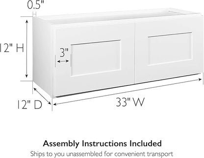 Design House 543272 Brookings Unassembled RTA (Ready-to-Assemble) Shaker Style Bridge Wall Kitchen Cabinet W3312 33x12x12, White