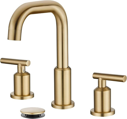 gotonovo 8 Inch Widespread Bathroom Sink Faucet 3 Hole 2 Handles Lavatory Basin with Pop Up Drain with Hot and Cold Mixer Valves Vintage Brushed Gold