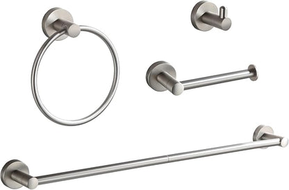 BGL Bathroom Accessory Set,4-Piece Brushed Nickel Towel Racks for Bathroom, 24 Inches Towel Bar, Towel Ring, Toilet Paper Holder & Robe Hook, Wall Mounted
