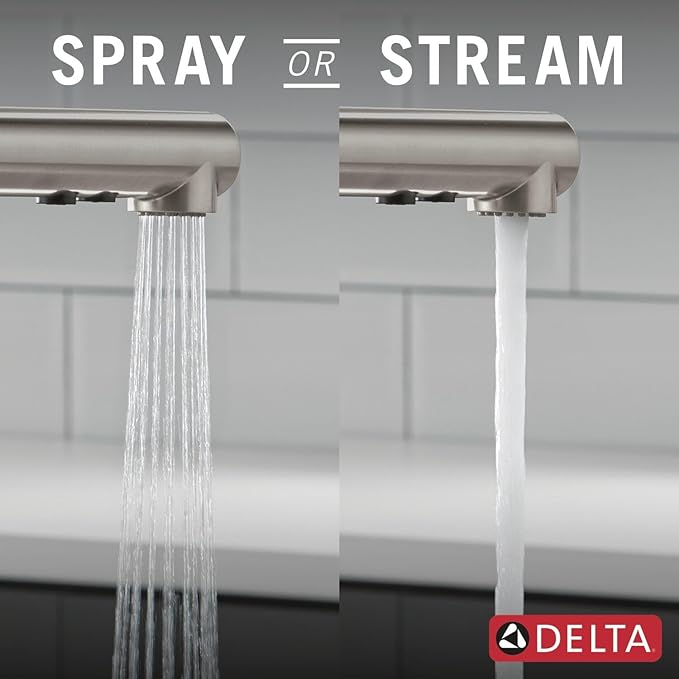 Delta Faucet Daneri Pull-Out Kitchen Faucet, Brushed Nickel Kitchen Faucets with Pull-Out Sprayer, Kitchen Sink Faucet, Faucet for Kitchen Sink with Magnetic Docking, Stainless 16879-SS-DST