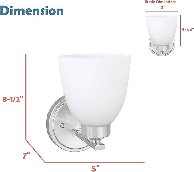 Aspen Creative 62202-1, One-Light Metal Bathroom Vanity Wall Light Fixture, 5" Wide, Transitional Design in Satin Nickel, 1