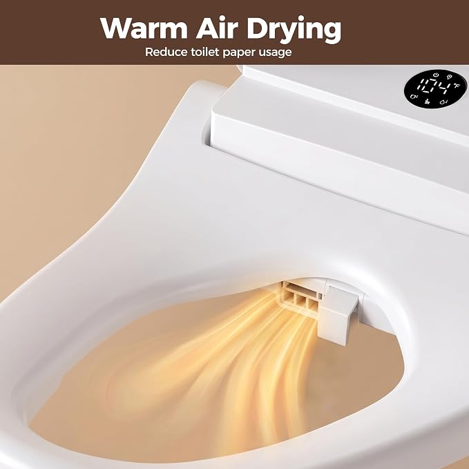 Bidet Toilet Seat Round, Electric Bidet Seat for Bathroom 225D | with Instant Warm Water, Warm Air Dryer, Self-Cleaning Nozzle, Soft Close Lid, Night Light